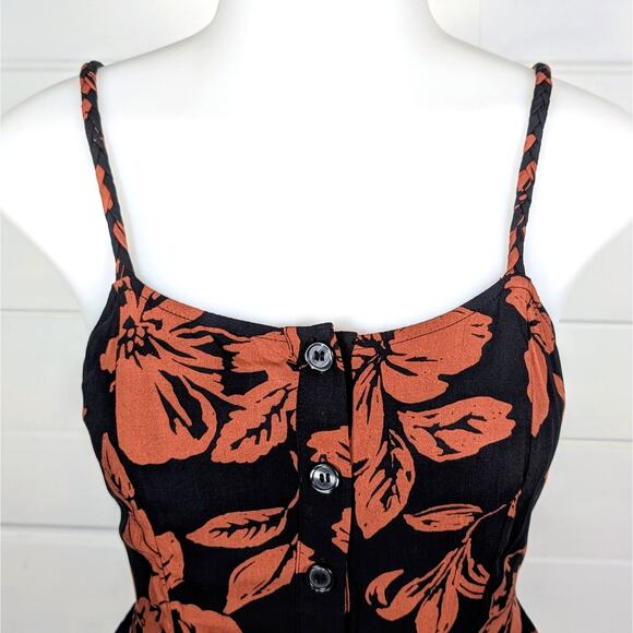 Free People The Perfect Sundress Small Floral Button Front Midi Boho Brown Black - Picture 2 of 14